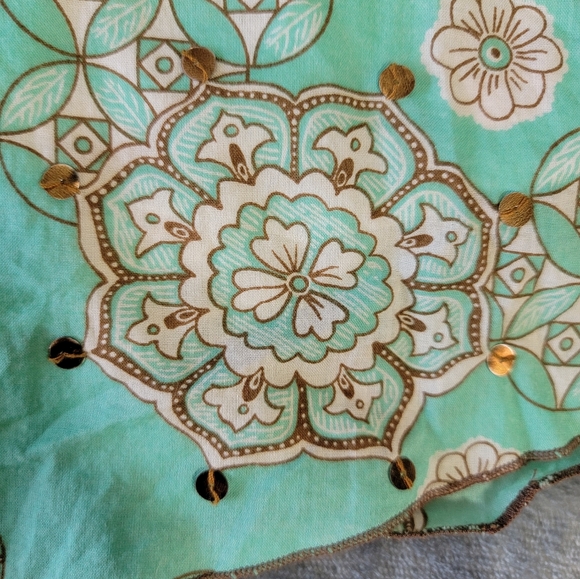 New York And Company Turquoise Brown A Line Boho Lined Skirt Sequins Size 6 - Picture 5 of 10